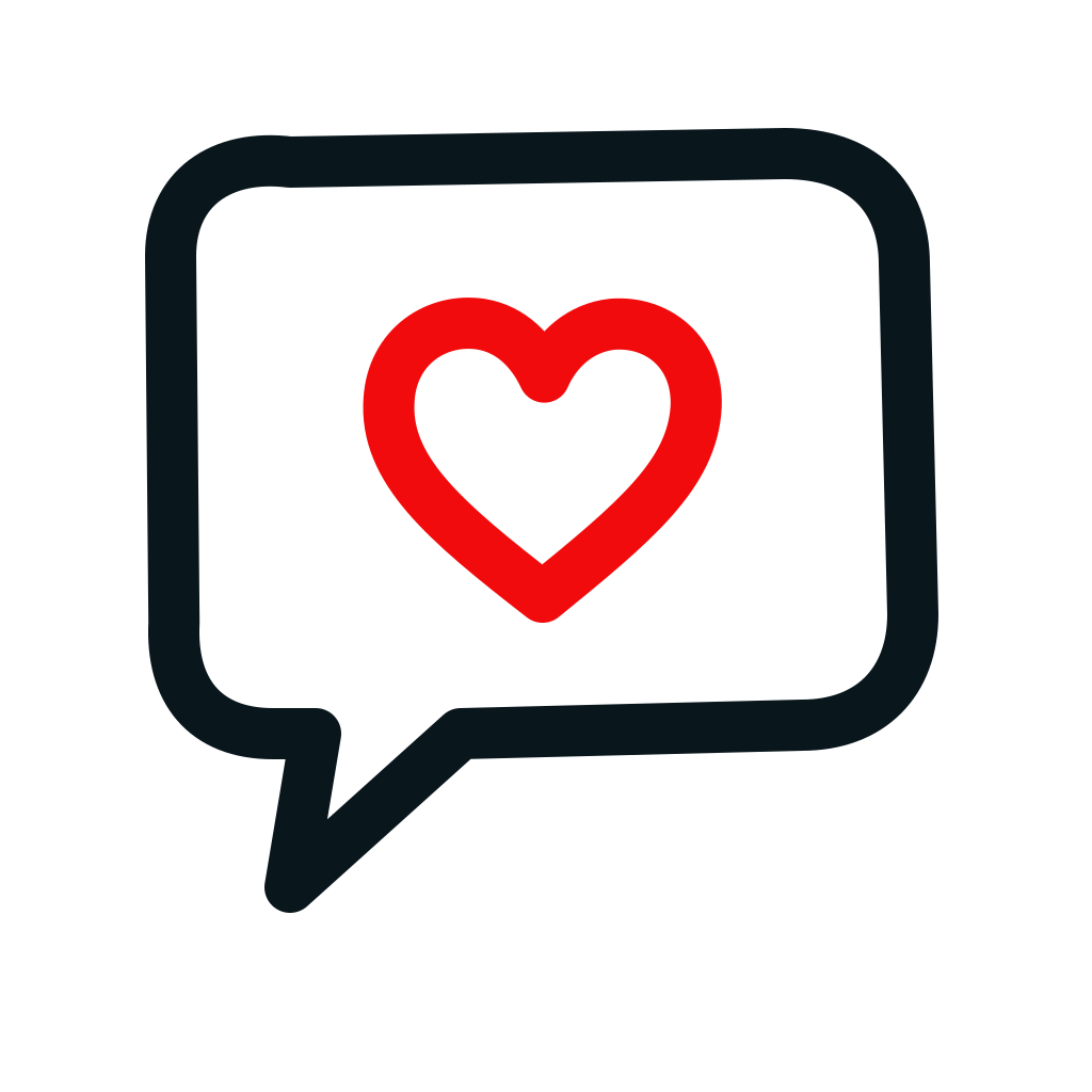 Icono de bocadillo con corazón: servicio de redes sociales