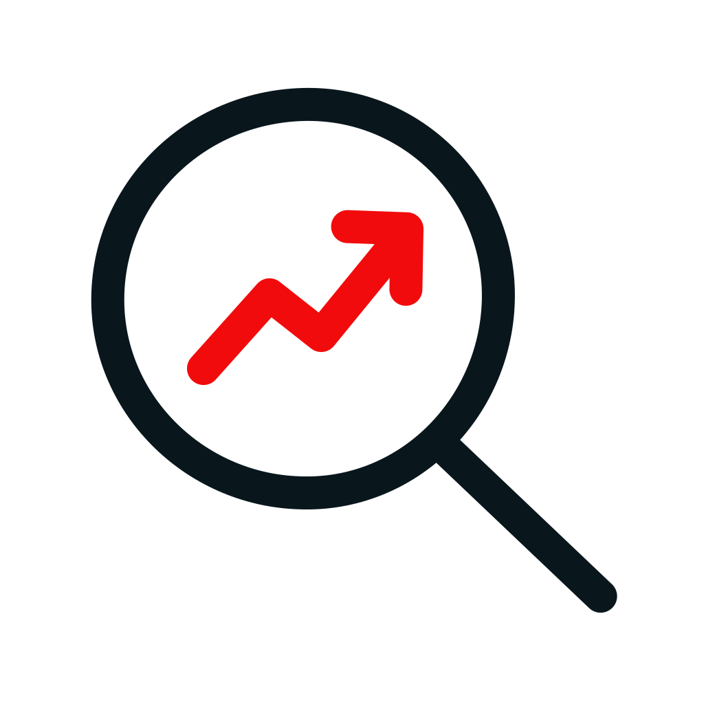Icono de lupa con gráfica ascendente: servicio de SEO
