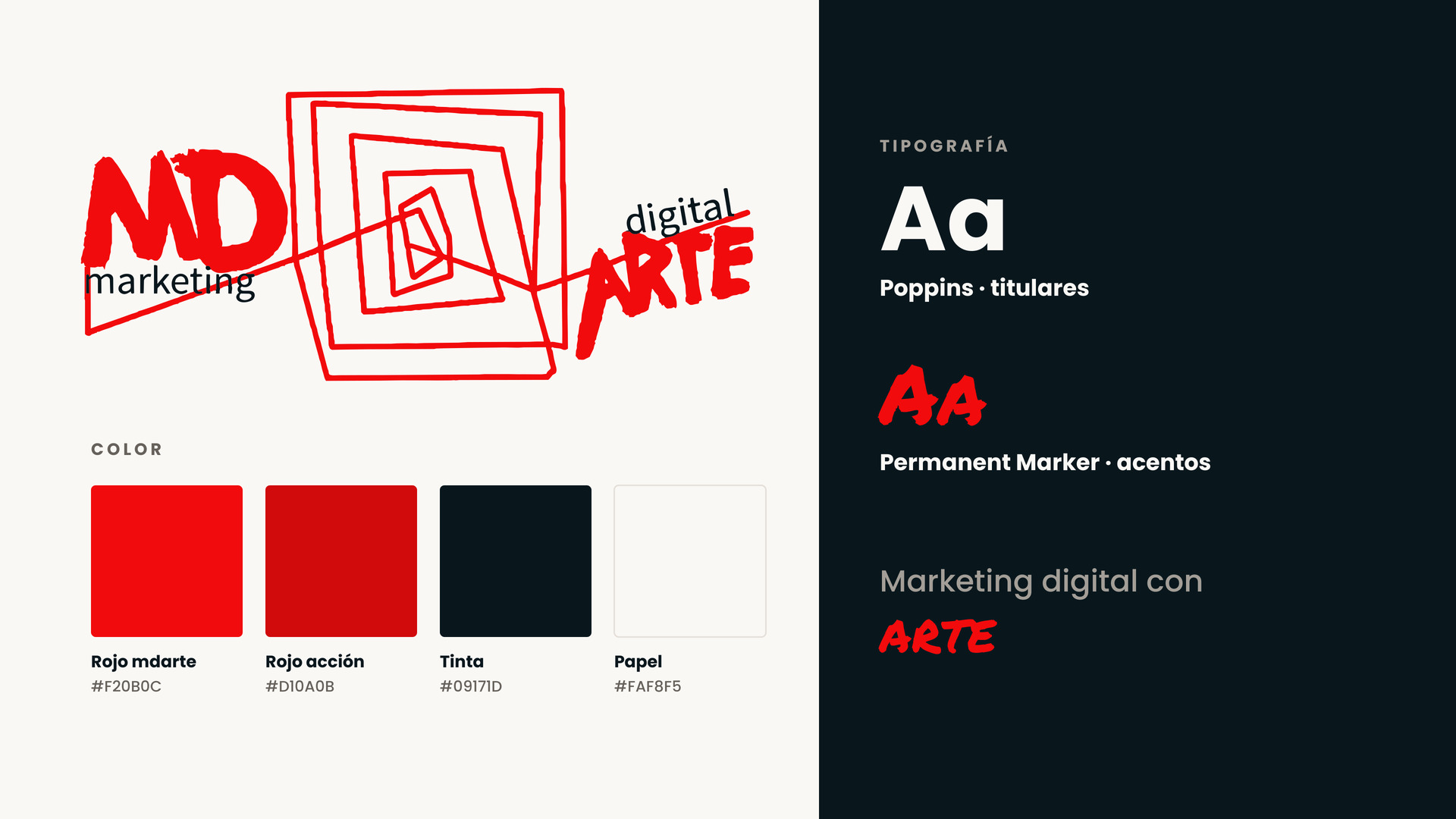 Identidad visual de mdarte: logotipo, paleta de colores y tipografía