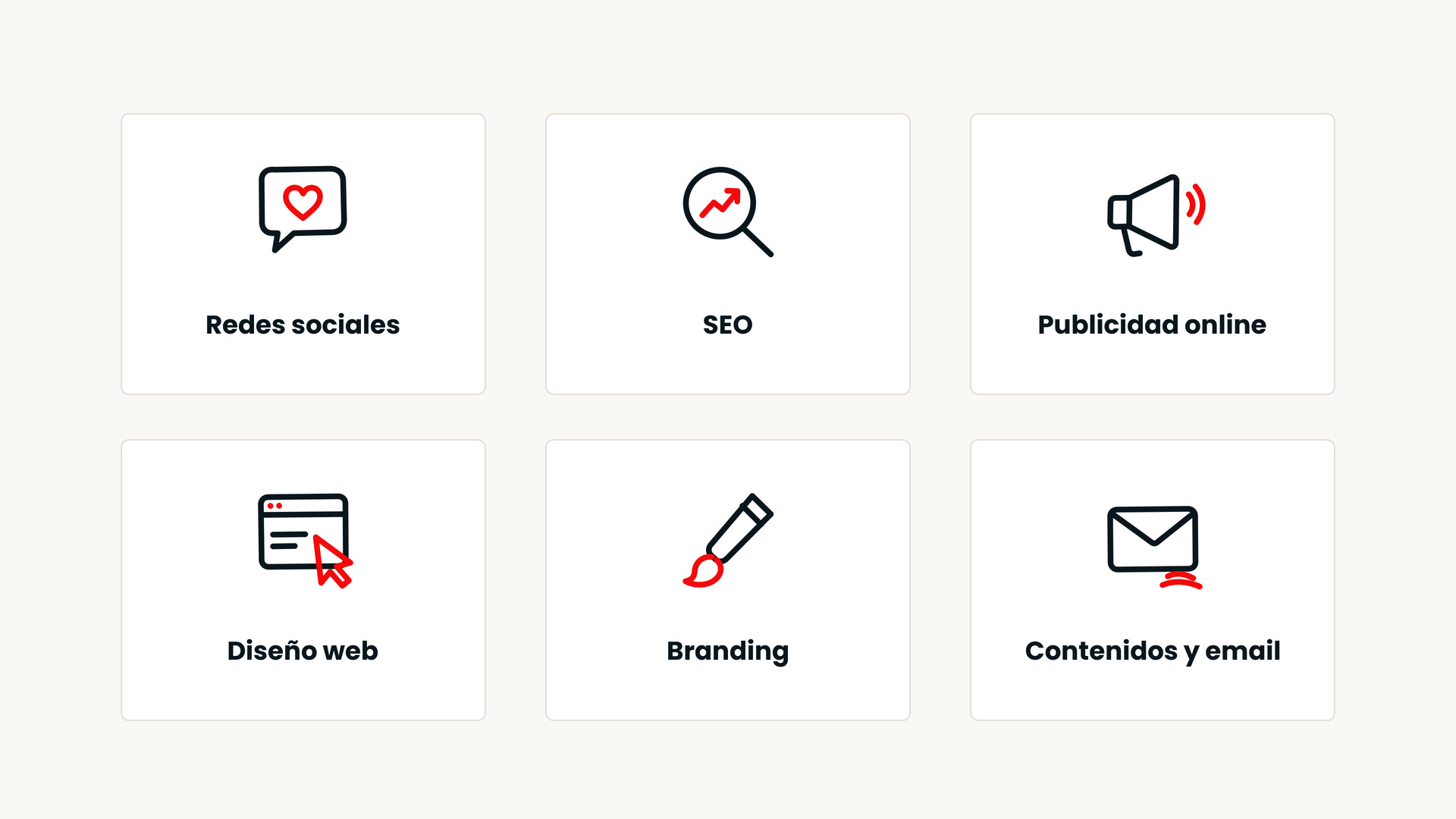 Iconos de servicios diseñados para mdarte
