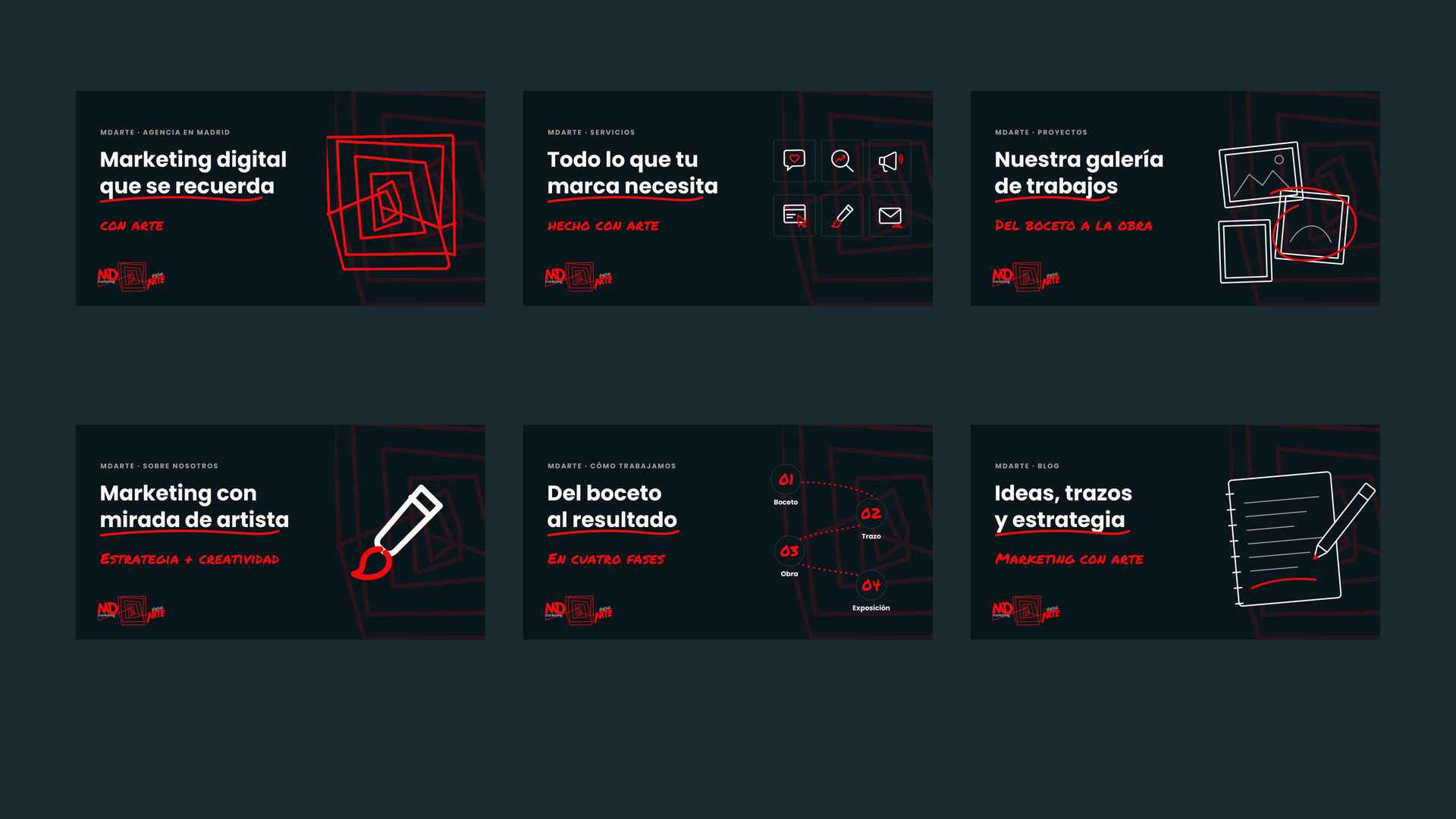 Piezas de contenido para redes sociales de mdarte