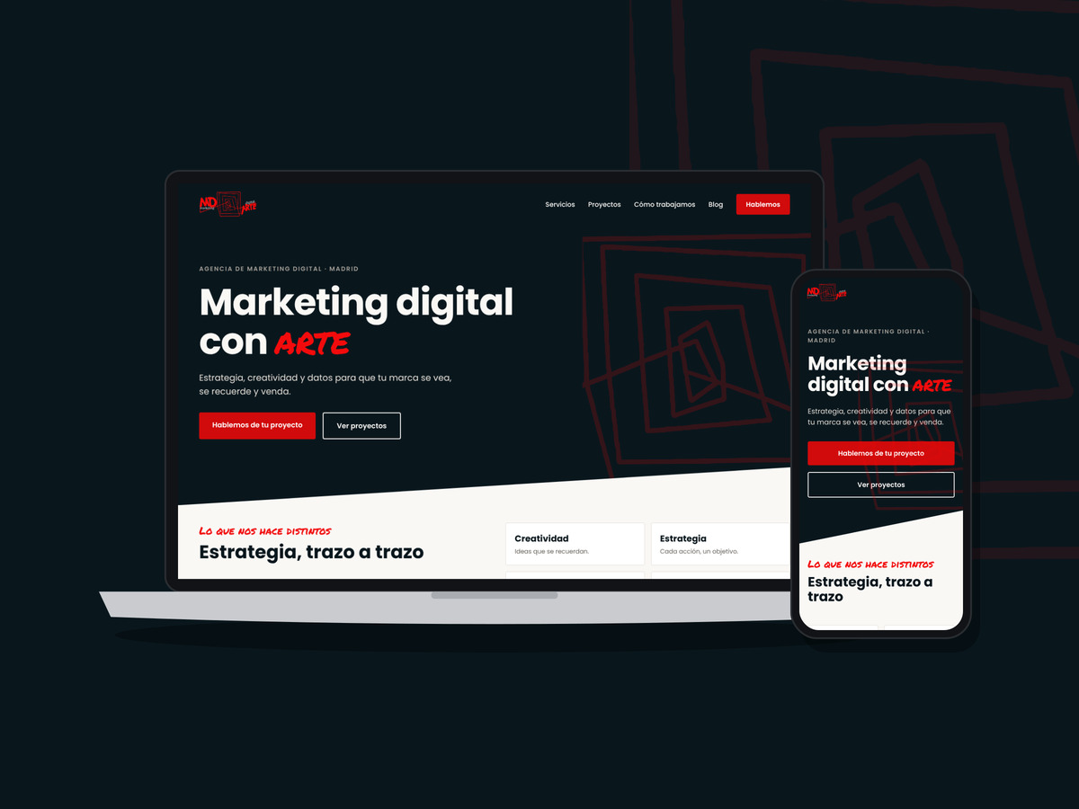 Web de mdarte, agencia de marketing digital en Madrid, en ordenador y móvil