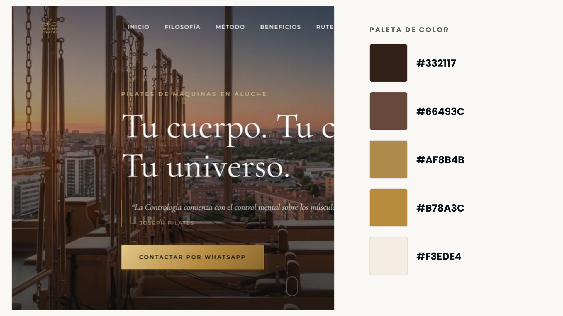 Detalle de la web de Universo Pilates con su paleta de colores