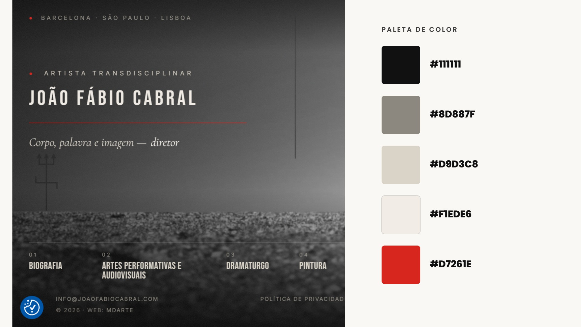 Detalle de la web de João Fábio Cabral con su paleta de colores